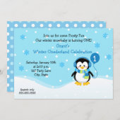 Penguin Boy Verjaardag Uitnodiging (Voorkant / Achterkant)