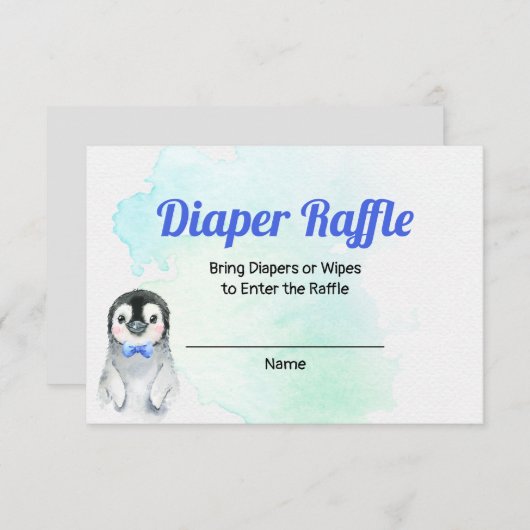 Penguin Boy Winter Diaper Raffle Card Informatiekaartje (Voorkant / Achterkant)