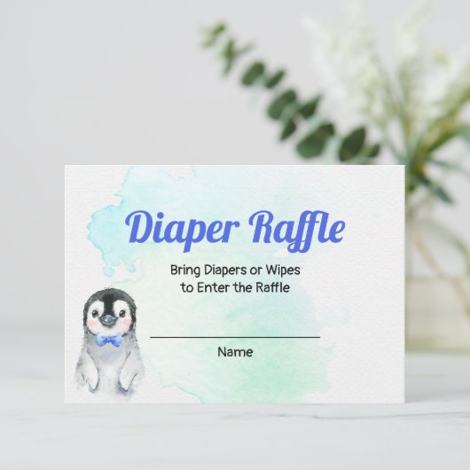 Penguin Boy Winter Diaper Raffle Card Informatiekaartje (Staand voorkant)