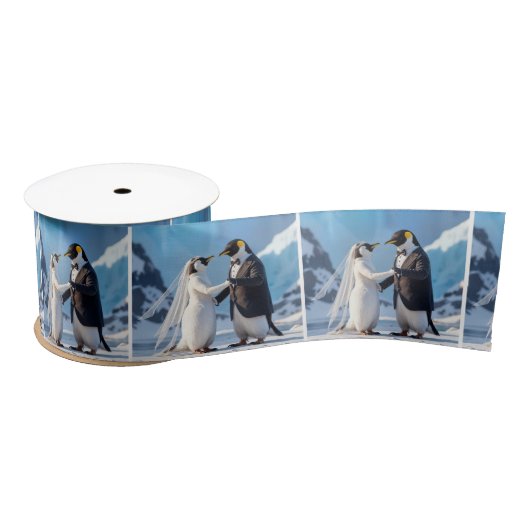 Penguin Bride and Groom Dancing On Ice Satijnen Lint (Spoel)