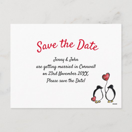 Penguin bruiloft Sla de datum op Feestdagenkaart (Achterkant)