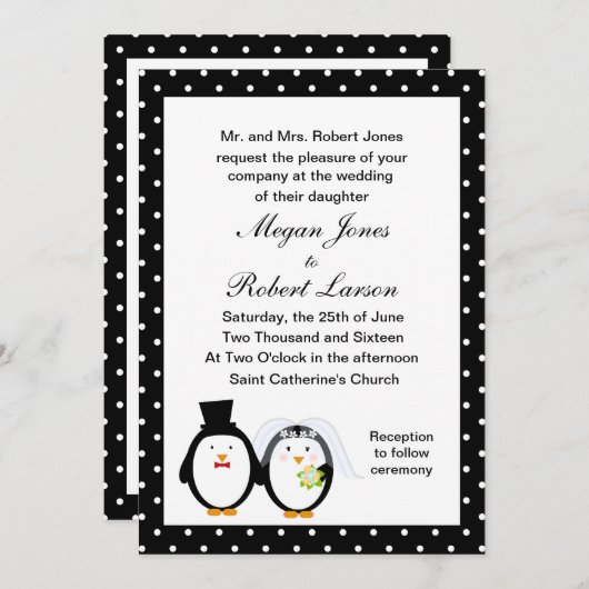 Penguin bruiloft uitnodiging (Voorkant / Achterkant)