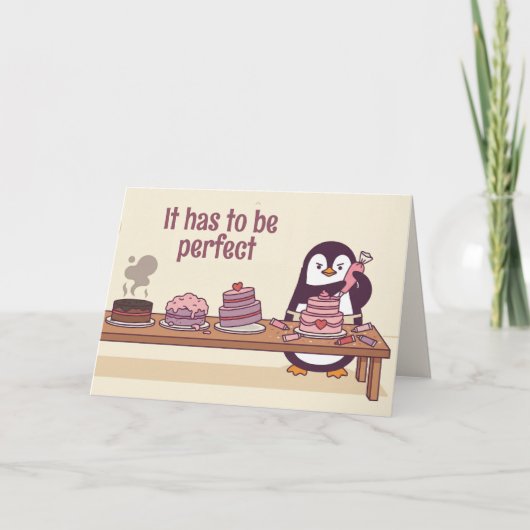 Penguin Cake Decorator Girlfriend Valentine Card Feestdagen Kaart (Voorkant)