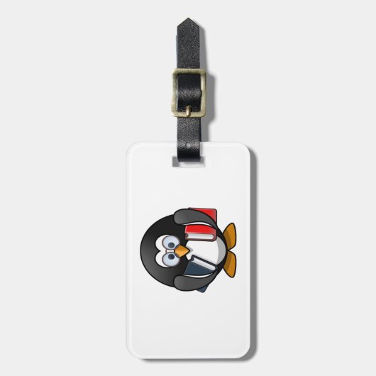 Penguin Carrying Books Bagagelabel (Voorkant verticaal)