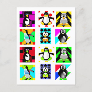 Penguin Cartoon Vogels Abstract Kunstcollage Briefkaart