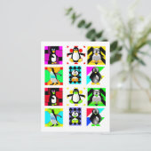 Penguin Cartoon Vogels Abstract Kunstcollage Briefkaart (Staand voorkant)