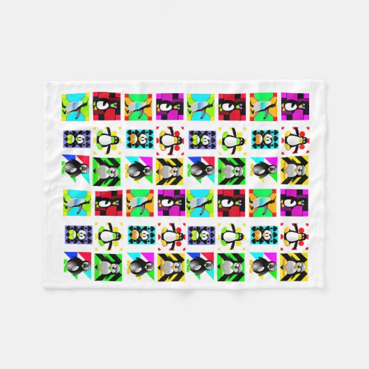 Penguin Cartoon Vogels Abstract Kunstcollage Fleece Deken (Voorkant (Horizontaal))