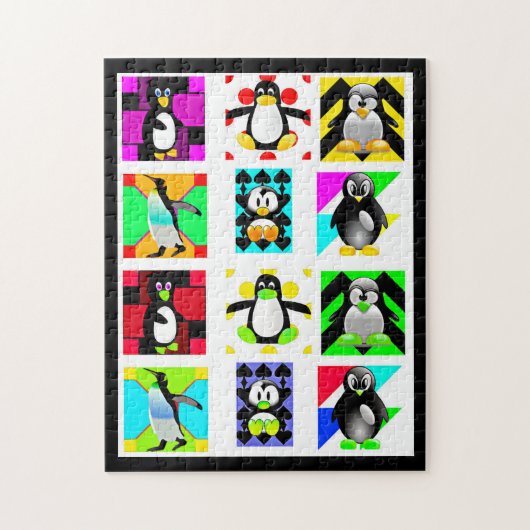 Penguin Cartoon Vogels Abstract Kunstcollage Legpuzzel (Verticaal)