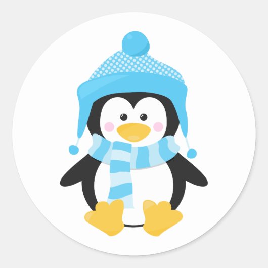 Penguin Charm Winter Vakantie Ronde Sticker (Voorkant)
