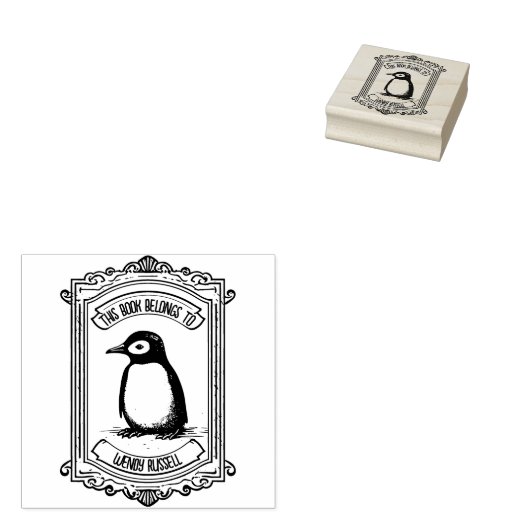 Penguin Chick Aangepaste Naam Boekplaat Rubberstempel (Gestempeld)