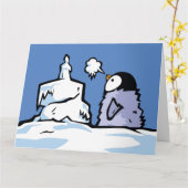 Penguin Chick Birthday Wenskaart Kaart (Gele Bloem)