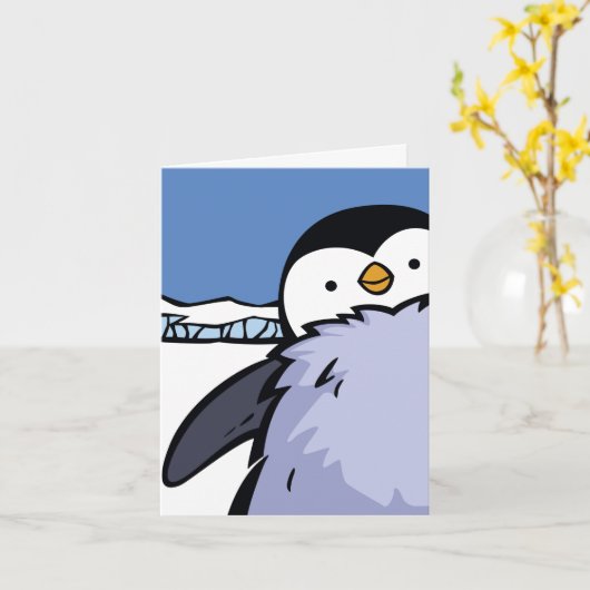Penguin Chick Close Up Wenskaart Kaart (Gele Bloem)
