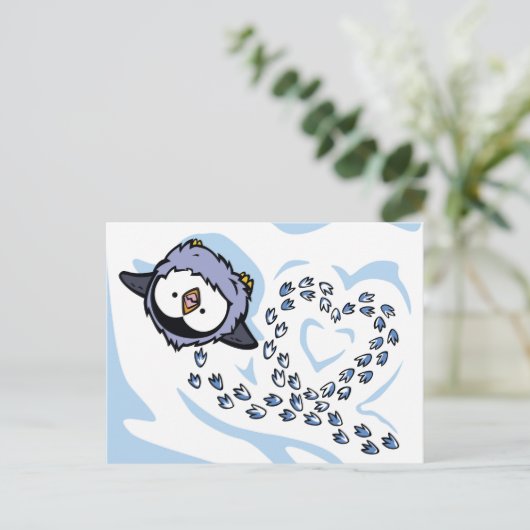Penguin Chick Snowprint Post Card Briefkaart (Staand voorkant)