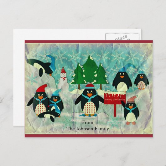  Penguin Christmas Briefkaart (Voorkant / Achterkant)