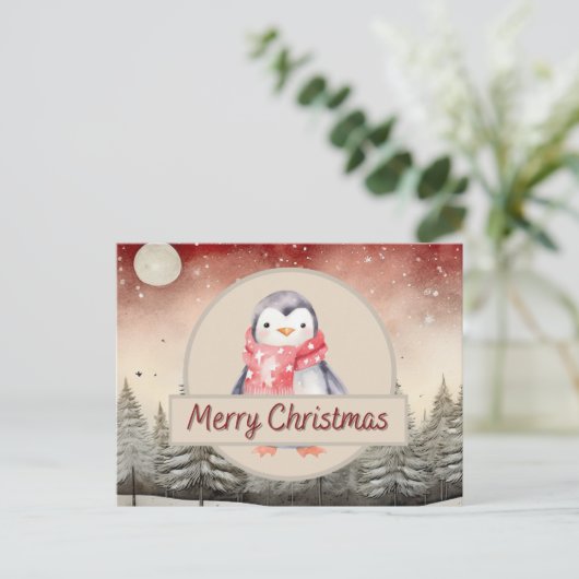 Penguin Christmas Briefkaart (Staand voorkant)