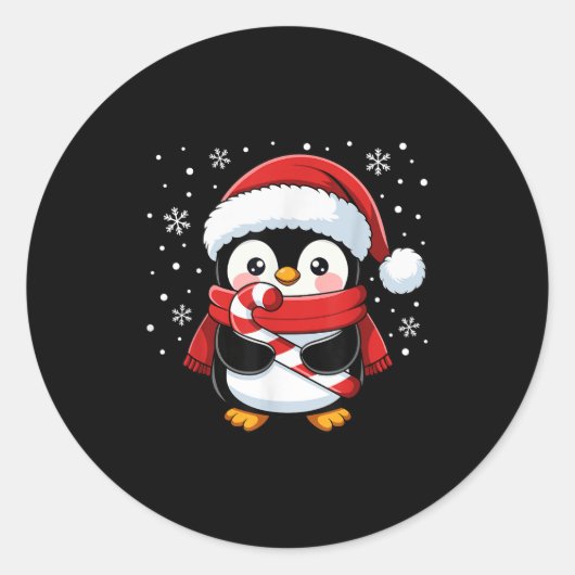 Penguin Christmas Candy Cane Winter Toddler Girl B Ronde Sticker (Voorkant)