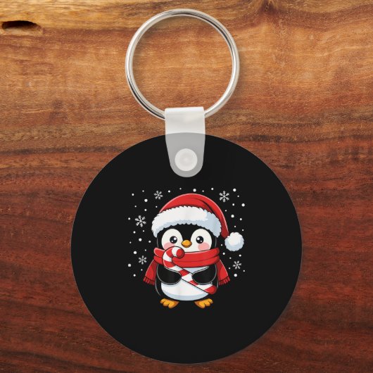 Penguin Christmas Candy Cane Winter Toddler Girl B Sleutelhanger (Voorkant)
