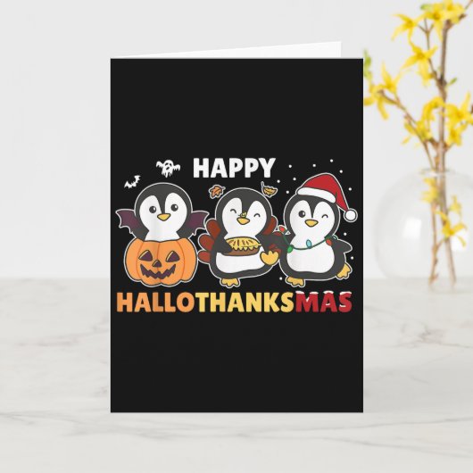 Penguin Christmas Halloween Costume Happy Hallotha Kaart (Gele Bloem)