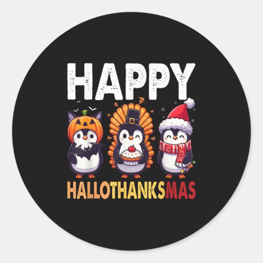 Penguin Christmas Halloween Costume Happy Hallotha Ronde Sticker (Voorkant)