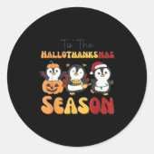 Penguin Christmas Halloween Tis' The Hallothanksma Ronde Sticker (Voorkant)