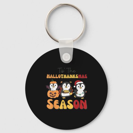 Penguin Christmas Halloween Tis' The Hallothanksma Sleutelhanger (Voorkant)