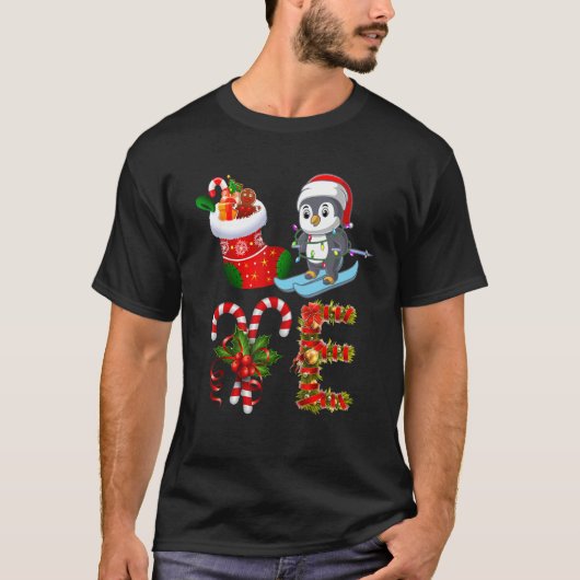 Penguin Christmas Lights Led Santa Hat Christmas T-shirt (Voorkant)