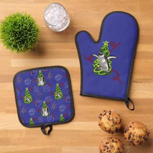 Penguin Christmas Ovenwant & Pannenlap Set (Top down)