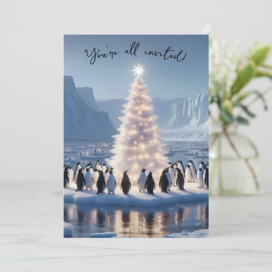 Penguin Christmas Party Kaart (Staand voorkant)