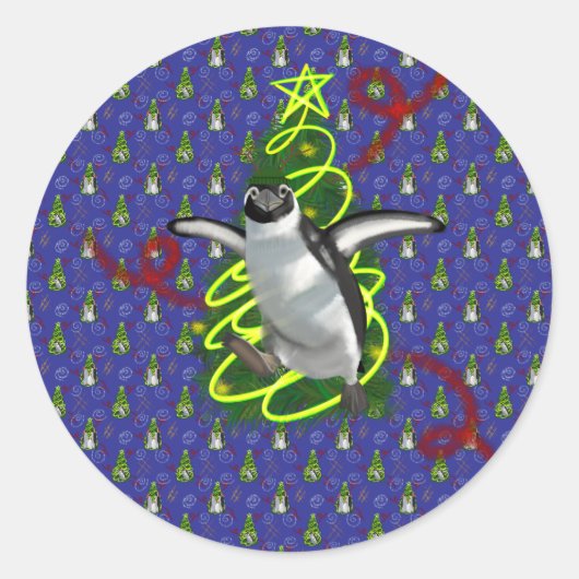 Penguin Christmas Ronde Sticker (Voorkant)