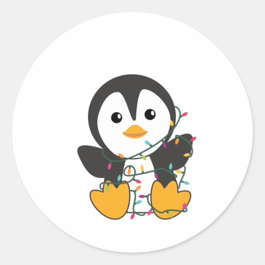 Penguin Christmas Snow Winter Animals Penguins Ronde Sticker (Voorkant)