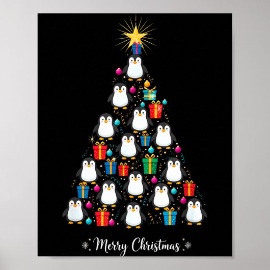 Penguin Christmas Tree Xmas Day Holiday Men &amp;  Poster (Voorkant)