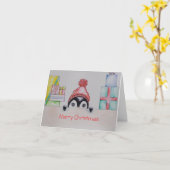 Penguin Christmas Wenskaart Kaart (Gele Bloem)