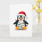 Penguin Christmas Winter Animals Holiday Card Kaart (Gele Bloem)