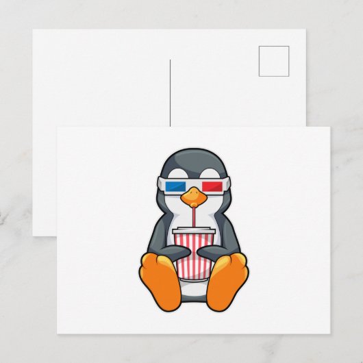 Penguin Cinema Glasses Drink bekertje Briefkaart (Voorkant / Achterkant)