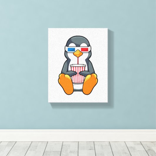 Penguin Cinema Glasses Drink bekertje Canvas Afdruk (Insitu (Houten vloer))