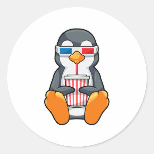 Penguin Cinema Glasses Drink bekertje Ronde Sticker