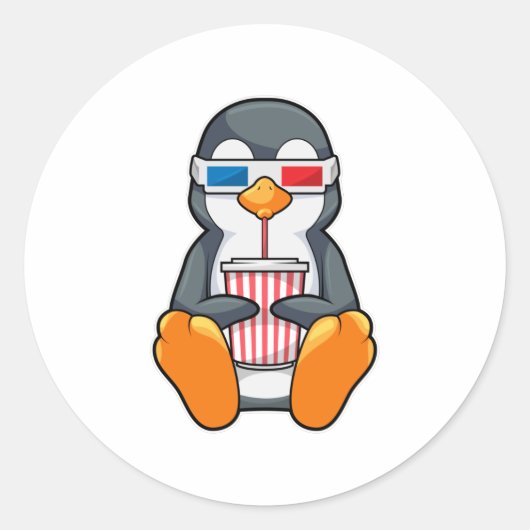 Penguin Cinema Glasses Drink bekertje Ronde Sticker (Voorkant)