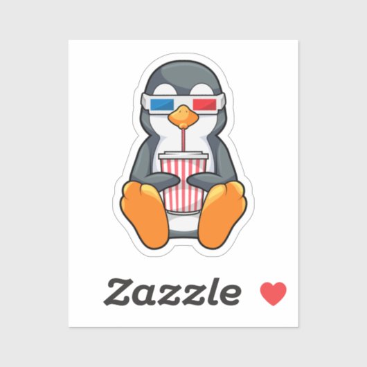 Penguin Cinema Glasses Drink bekertje Sticker (Vel)