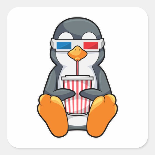Penguin Cinema Glasses Drink bekertje Vierkante Sticker (Voorkant)