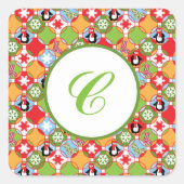 Penguin Circles Monogram Square Stickers (Voorkant)