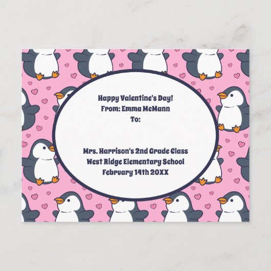Penguin Classroom Valentijn Cute Kinder Kaart (Achterkant)