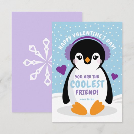 Penguin Classroom Valentijnsdag Card voor kinderen Bedankkaart (Voorkant / Achterkant)