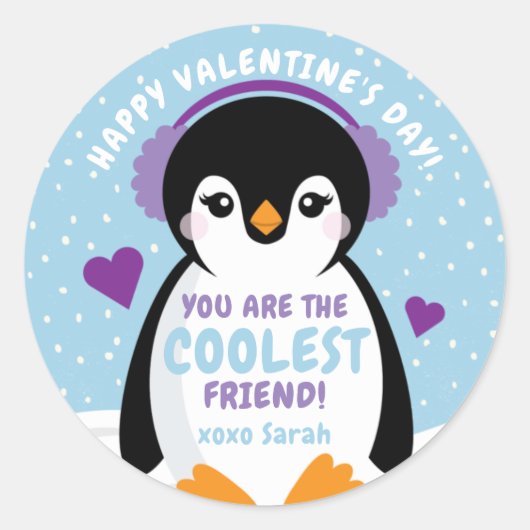 Penguin Classroom Valentijnsdag Card voor kinderen Ronde Sticker (Voorkant)