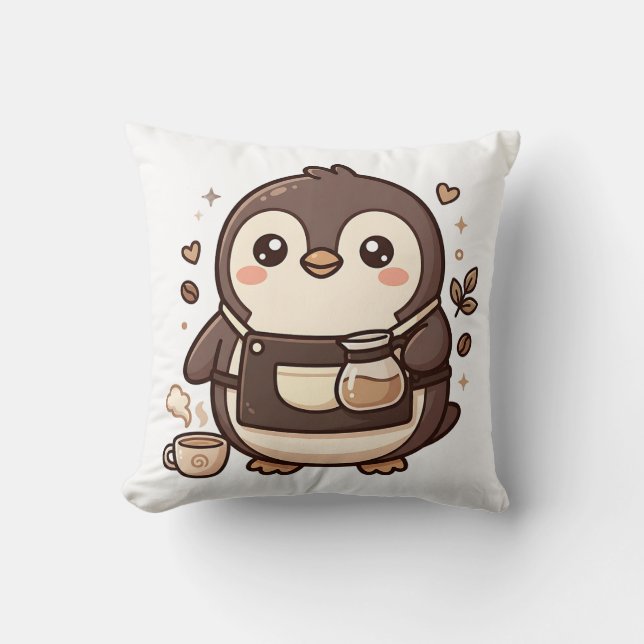 Penguin Coffee Barista Kussen (Voorkant)