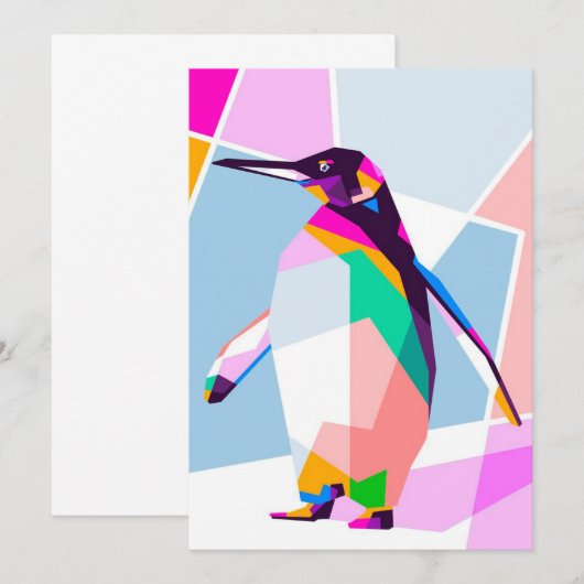 Penguin Color Geometric | Art Gift Aankondiging (Voorkant / Achterkant)