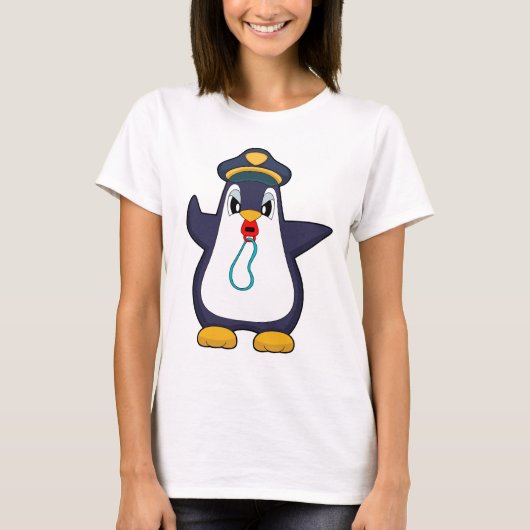 Penguin Cop Whistle Politie T-shirt (Voorkant)