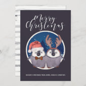 Penguin Couple Cute Santa en Reindeer Kerstmis Feestdagenkaart (Voorkant / Achterkant)