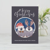 Penguin Couple Cute Santa en Reindeer Kerstmis Feestdagenkaart (Staand voorkant)
