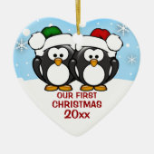 Penguin Couple Eerste KerstOrnament Keramisch Ornament (Voorkant)