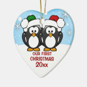 Penguin Couple Eerste KerstOrnament Keramisch Ornament (Links)